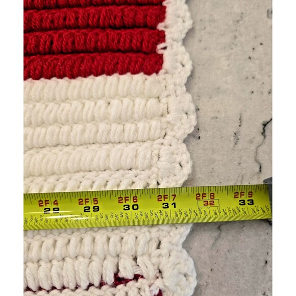 Handmade Crochet Blanket Throw Red White Striped Scallop Edge Soft Acrylic 32x48 - Picture 14 of 16